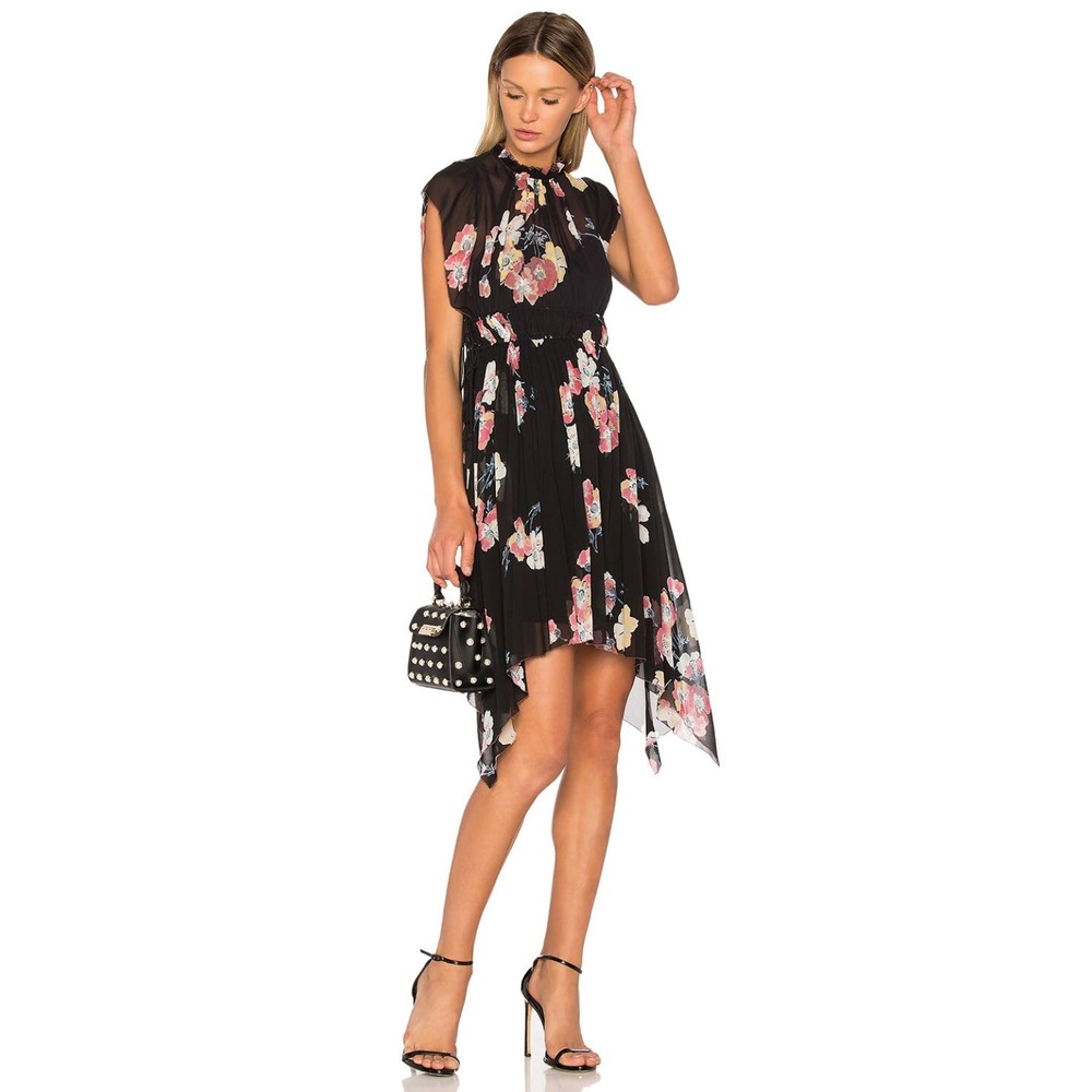 Ulla Johnson Black Floral Handkerchief Hem Mini Dress